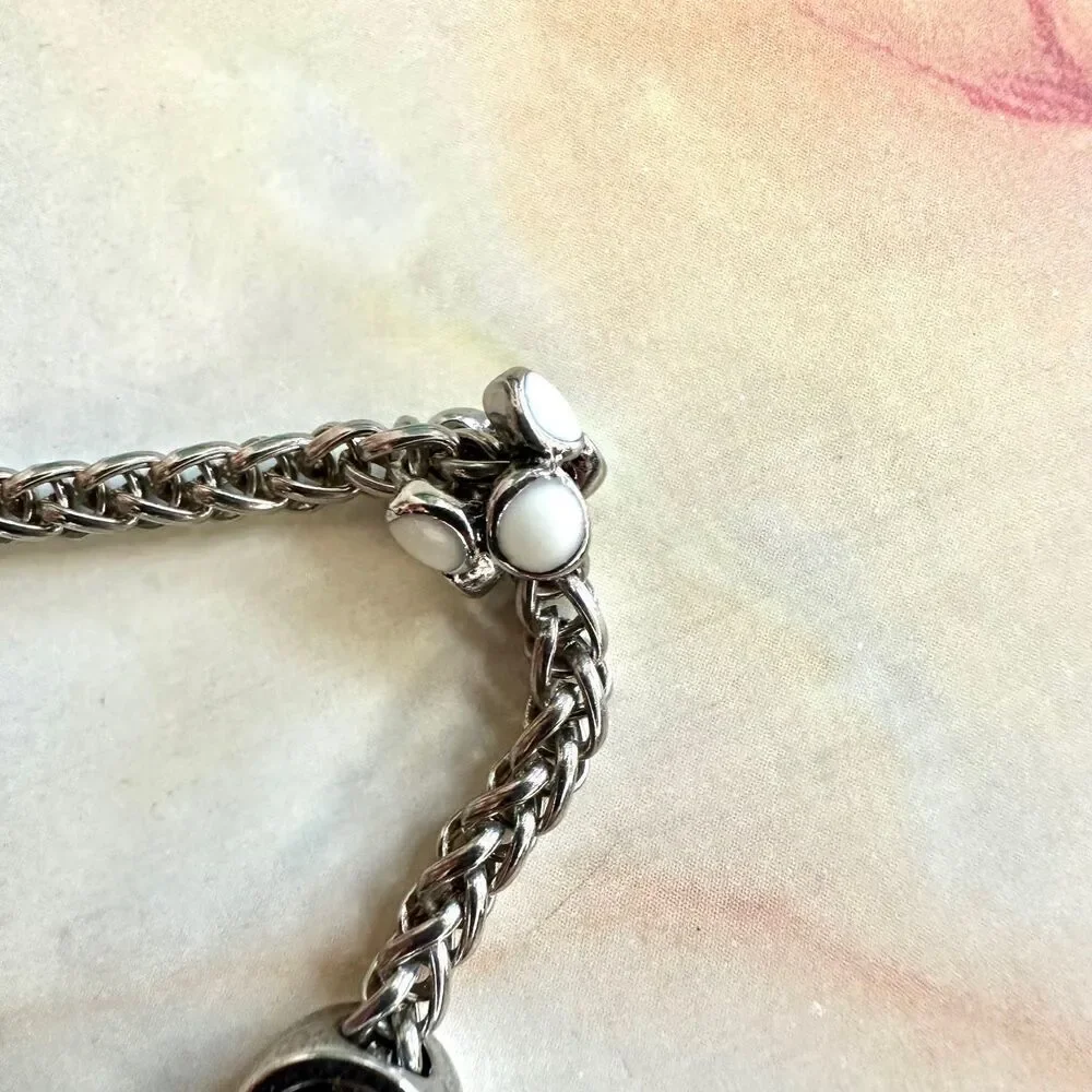 Silver tone bird flower peace owl charm bracelet